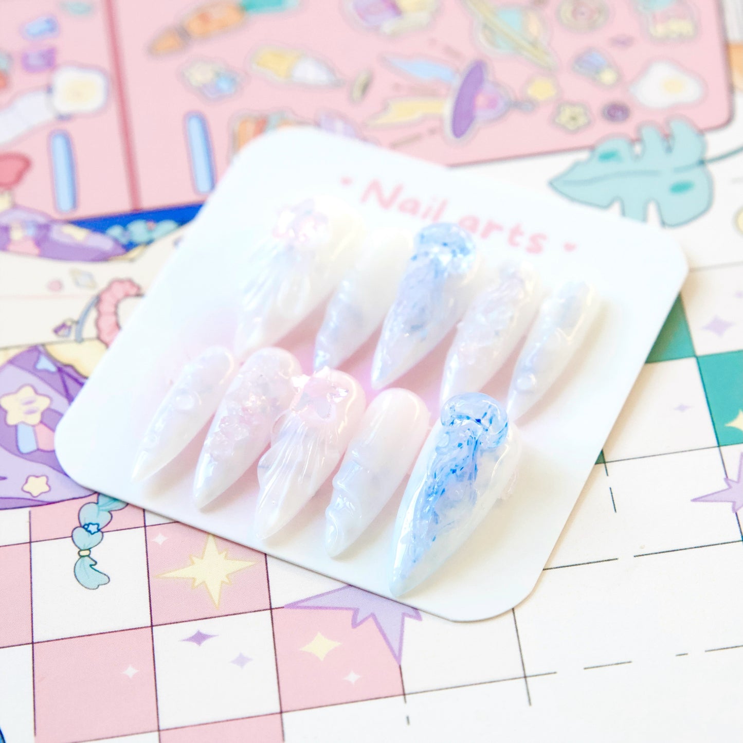 Handmade Y2K Blue Jellyfish 3D Gel Oceanic Press-on Nails