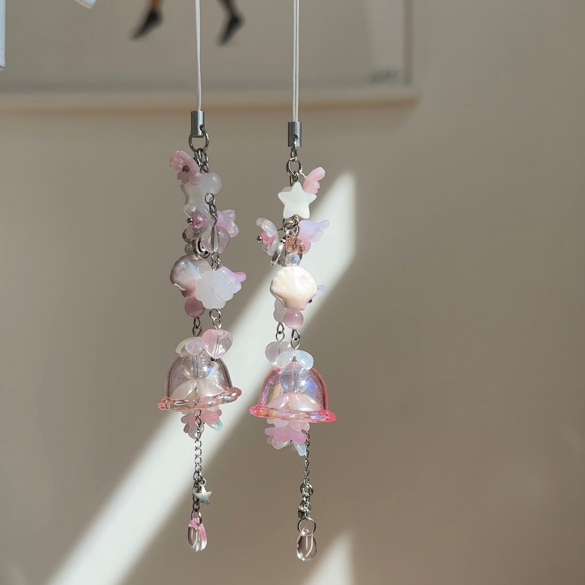 Pink Pastel Jellyfish Flower Phone Charm/Key ring