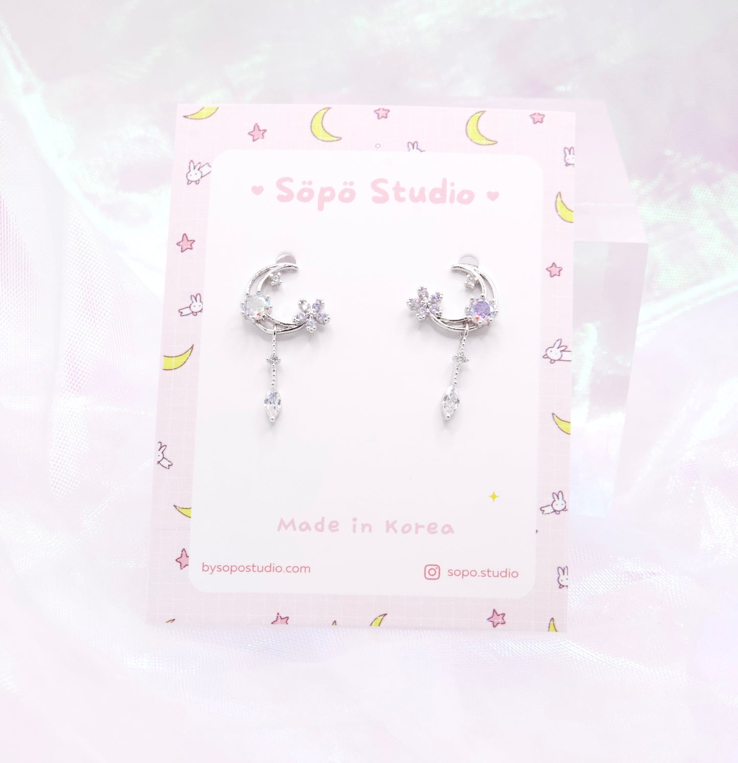 Flower Magic Moon Crystal Drop Cute Korean Earrings