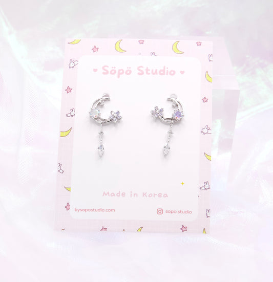 Flower Magic Moon Crystal Drop Cute Korean Earrings