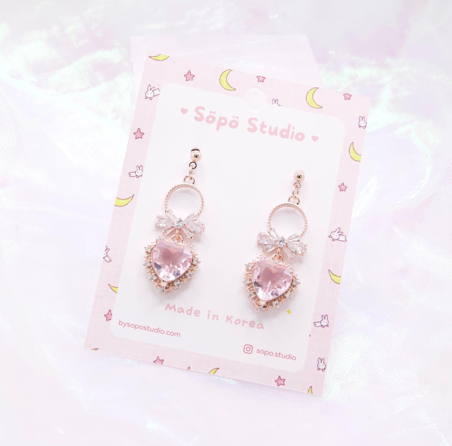 Cute Pink Heart Dangle Korean Earrings