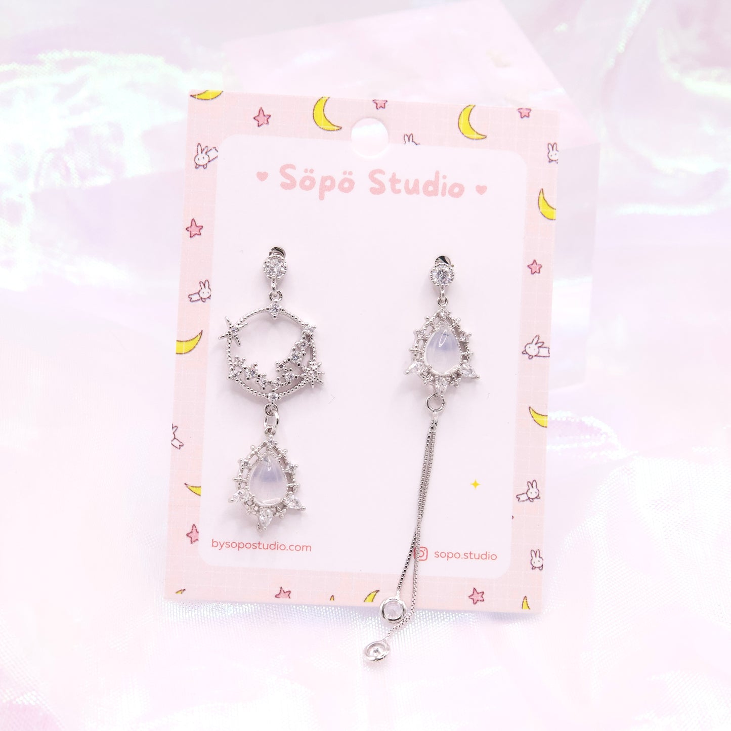 Mis-matched Crystal Chain Drop Korean Earrings