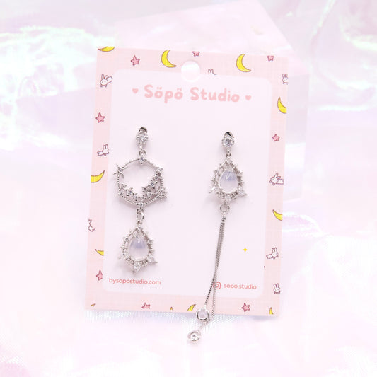 Mis-matched Crystal Chain Drop Korean Earrings