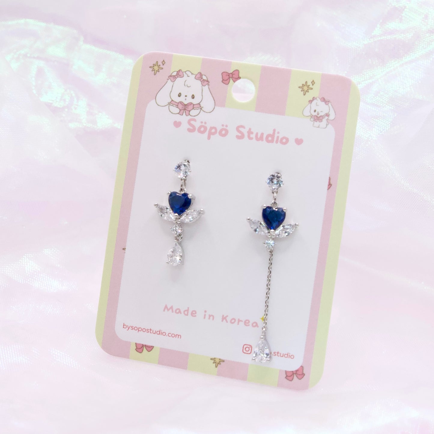 Sapphire Blue Heart Angel Fairy Korean Dainty Style Earrings