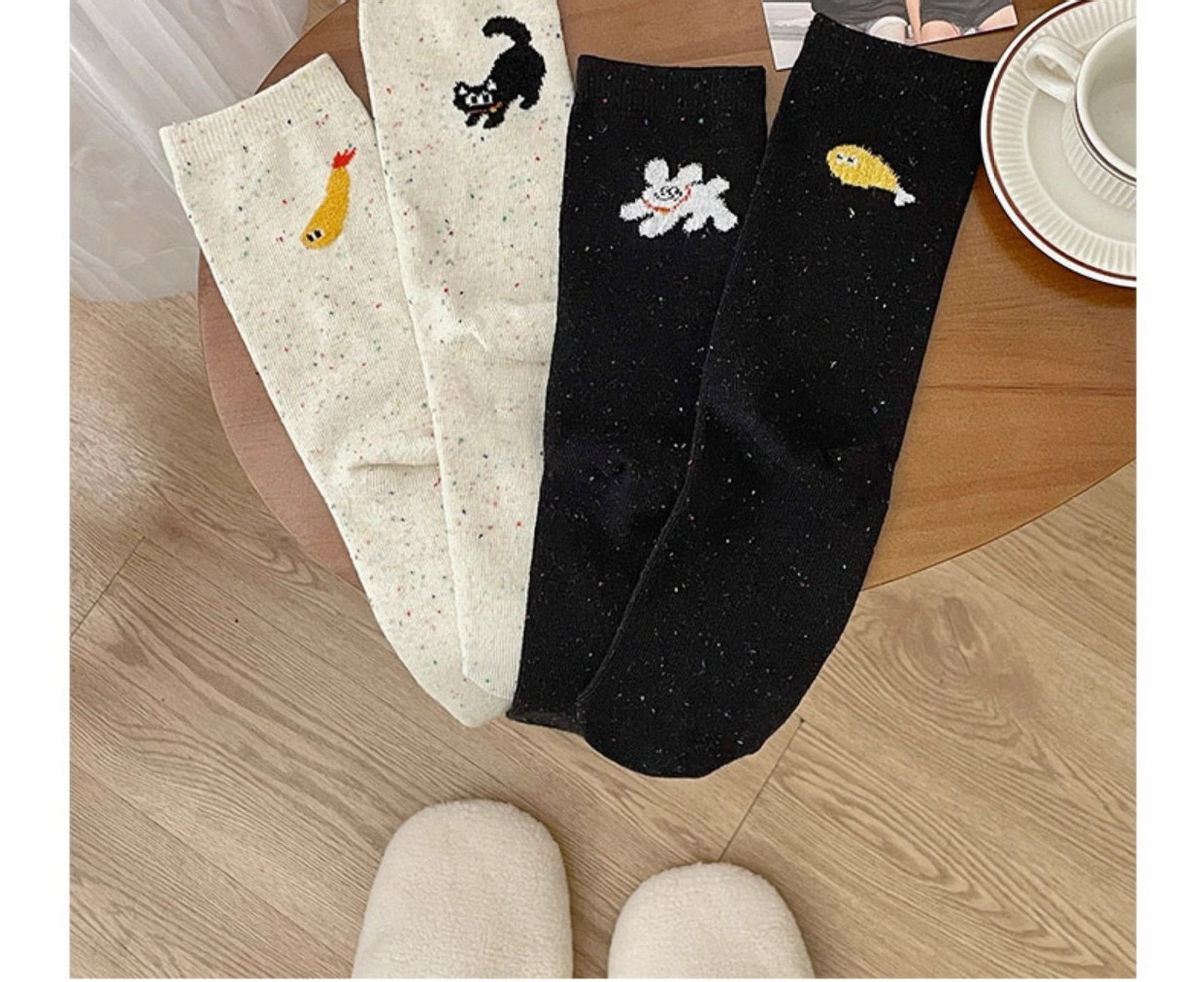 Cat Tempura White Sock