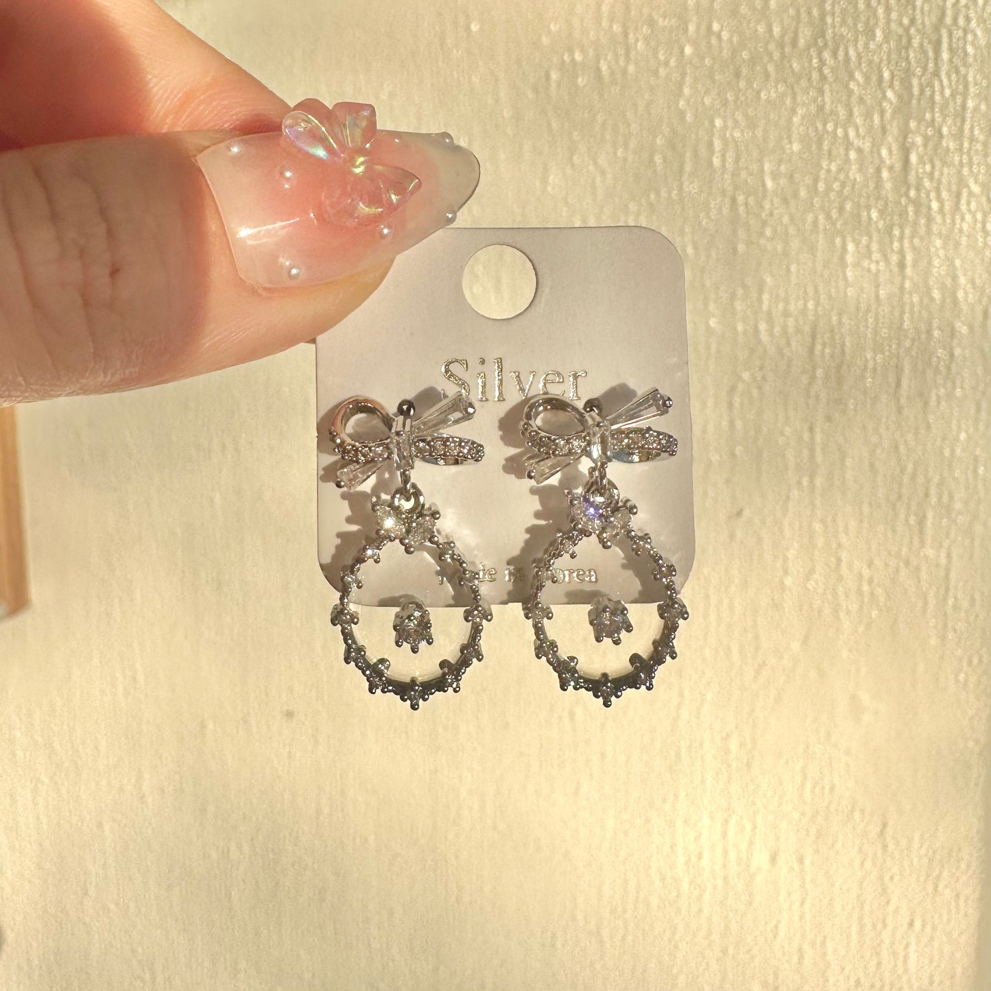 Korean Glass Ribbon Glamorous Dangle Earrings