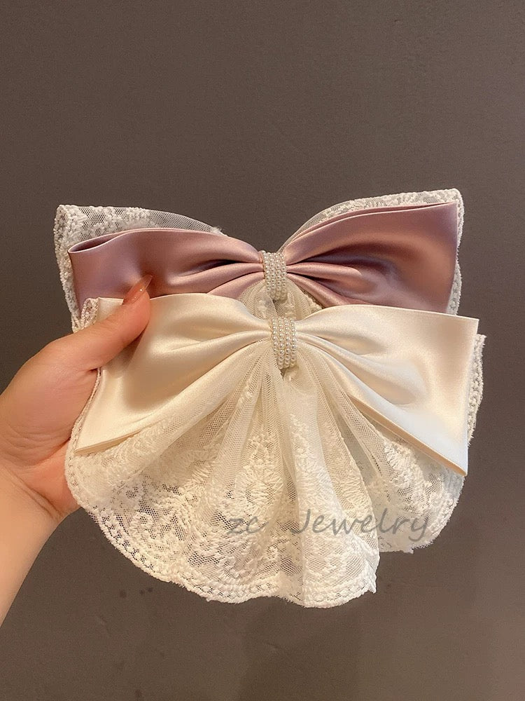 Laced Silk Jumbo Bow Hair Clip - 2 colors