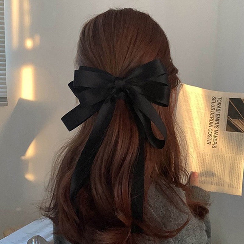 Black Ribbon Bow French Style Hair Clip