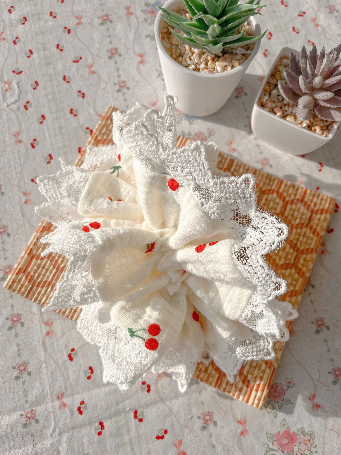 Double Layered Summer Muslin Lace Scrunchie