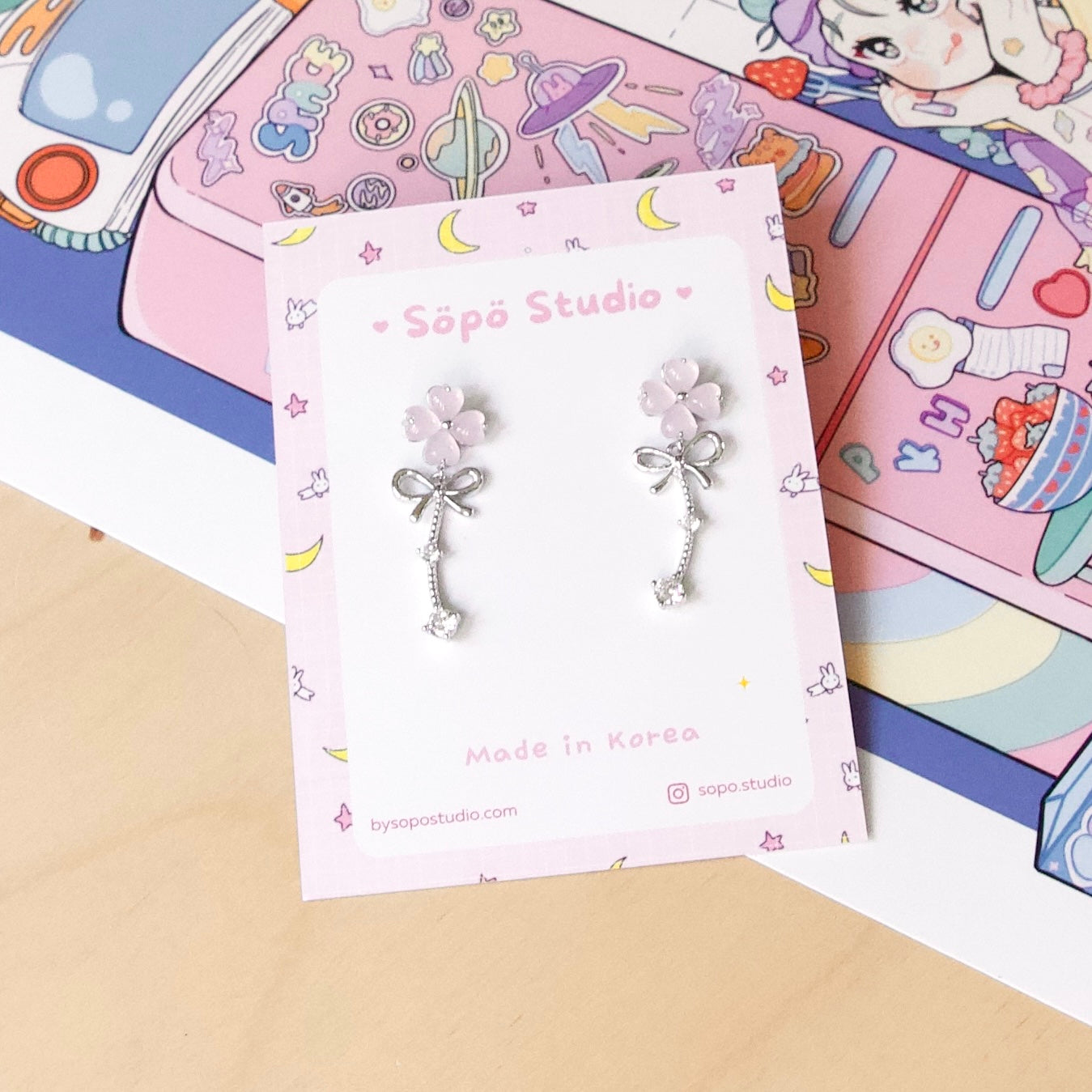 Lucky Floral Pastel Pink Korean Earrings