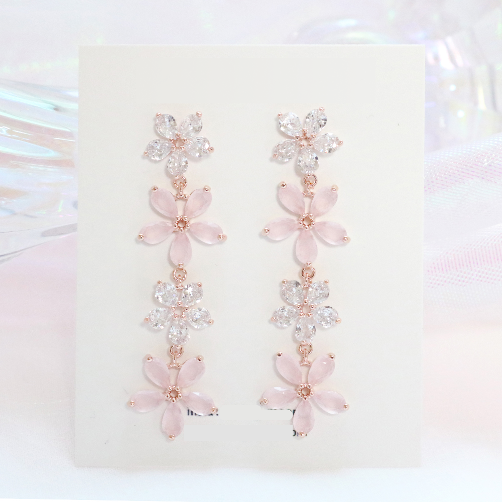 Korean Sakura Blossom Dangle Earrings