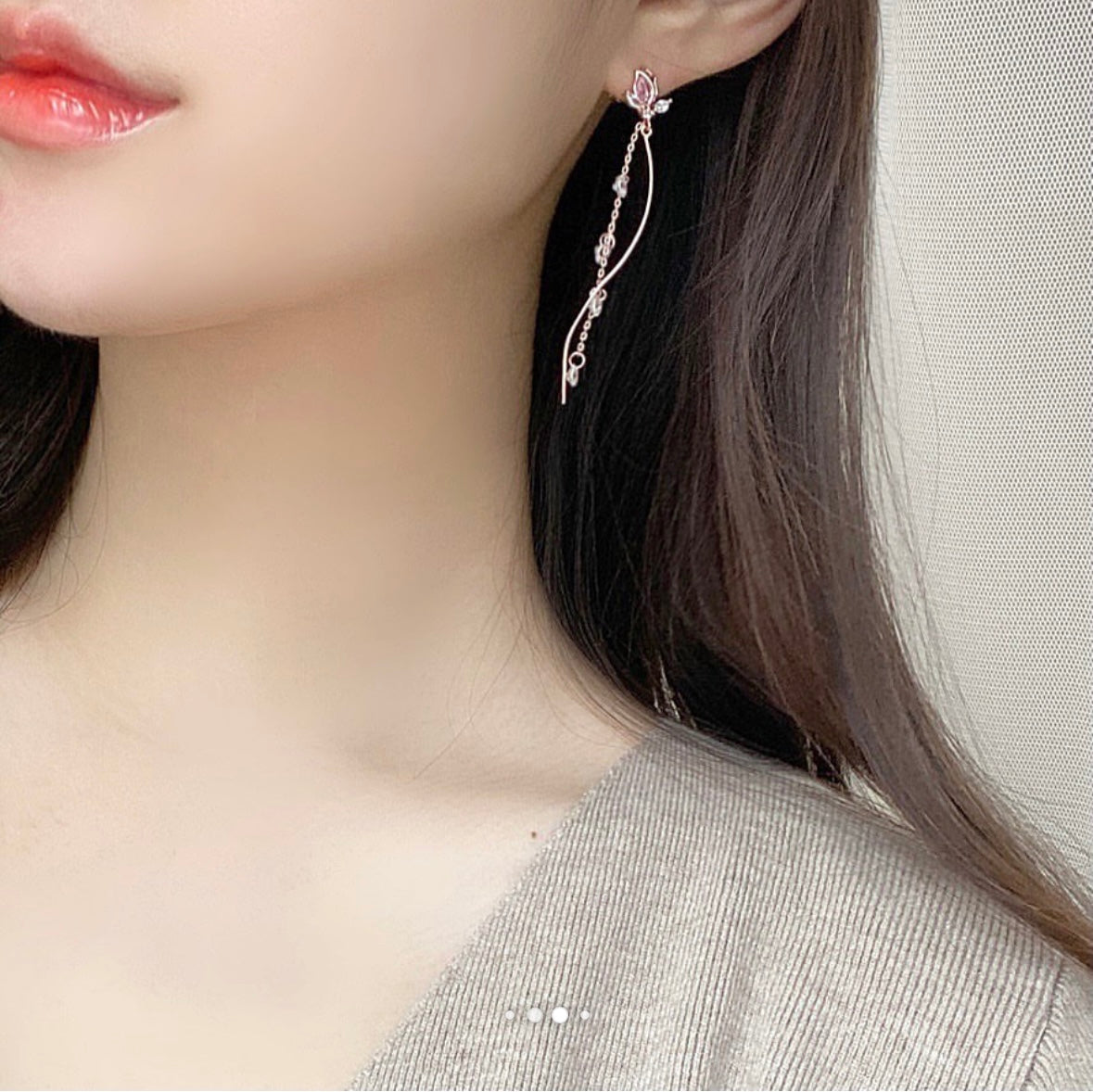 Korean Dainty Rose Crystal Cute Earrings