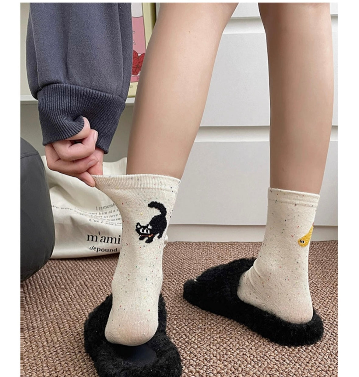 Cat Tempura White Sock