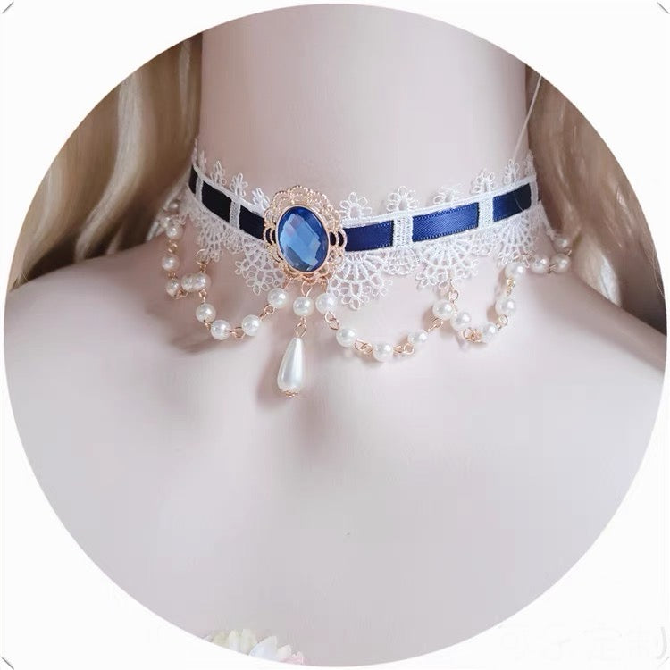 Vintage Lace Double-lawyered Pearl Pendant Retro Choker - 2 colors