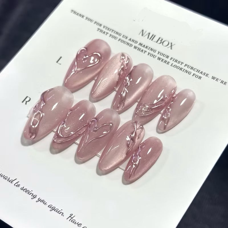 Handmade Moonlight Pink Pastel Heart Minimalist Press-on Nails