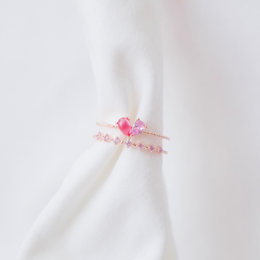 Red Crystal Heart Layered Cute Rings