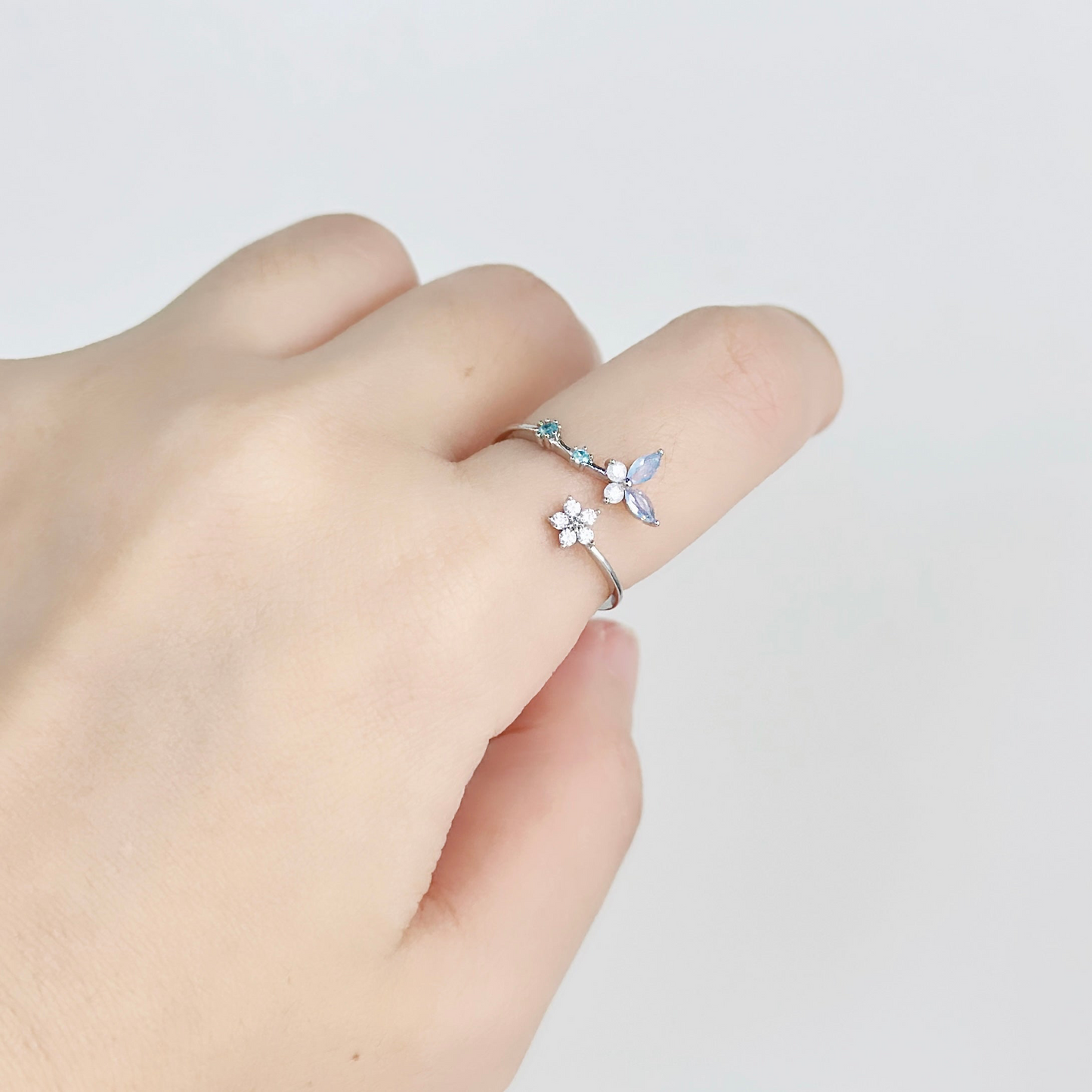 Crystal Butterfly Flower Adjustable Cute Rings