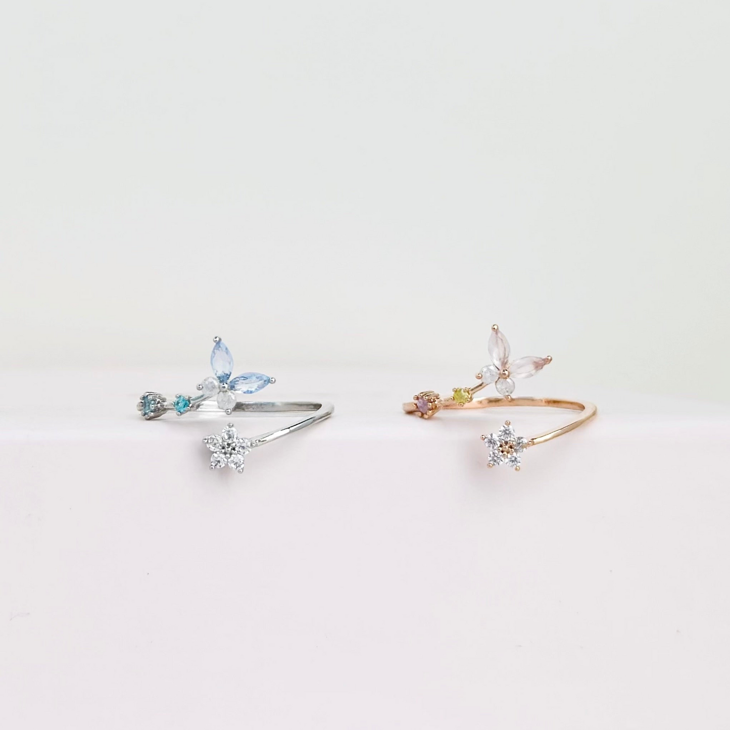 Crystal Butterfly Flower Adjustable Cute Rings