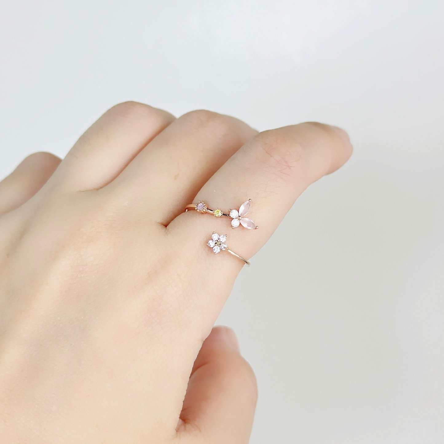 Crystal Butterfly Flower Adjustable Cute Rings