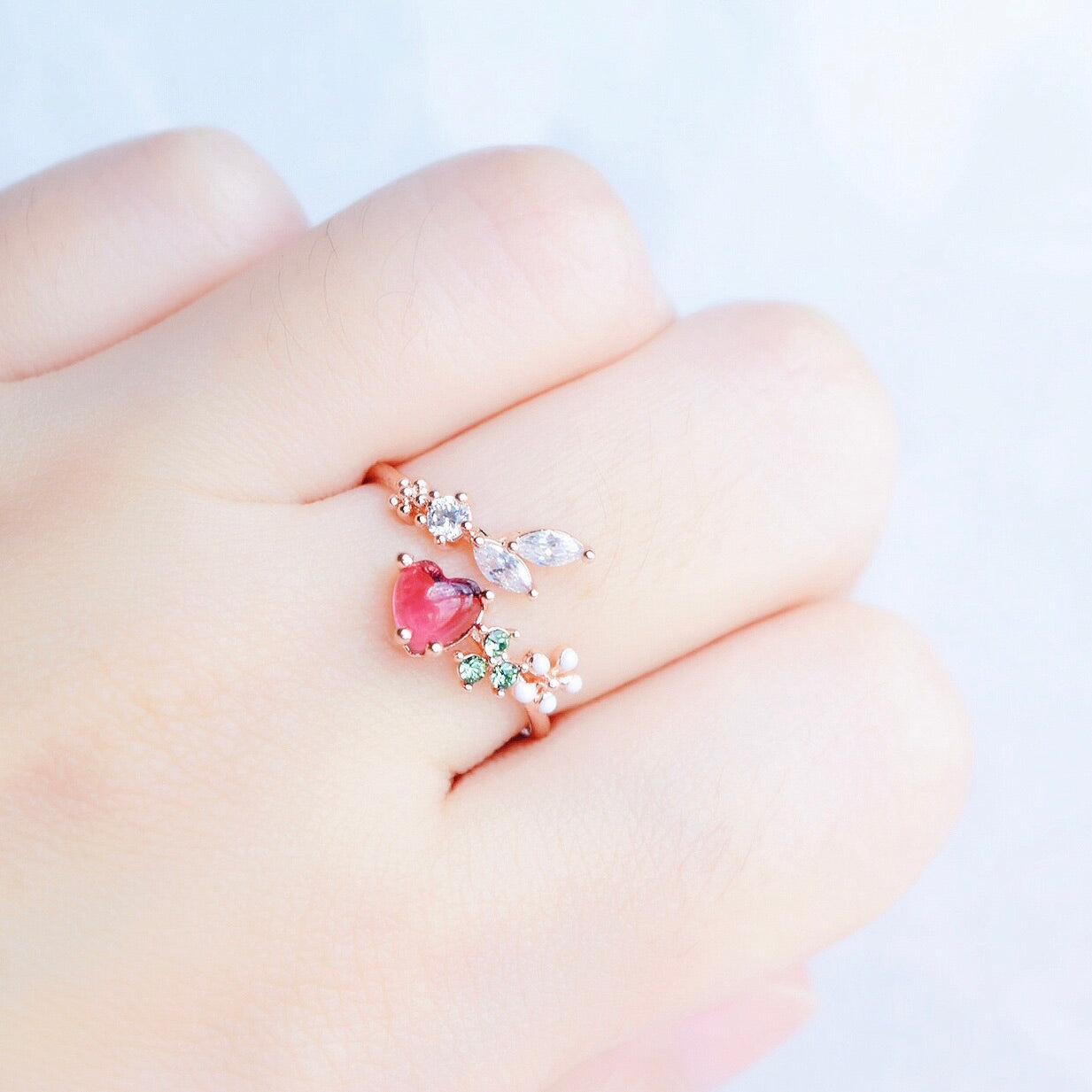 Korean Love Petit Heart Flower Dainty Rings - 3 colors