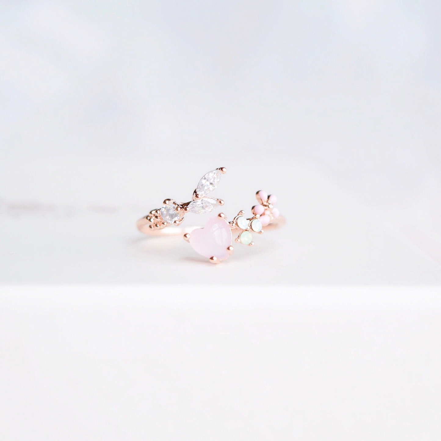 Korean Love Petit Heart Flower Dainty Rings - 3 colors