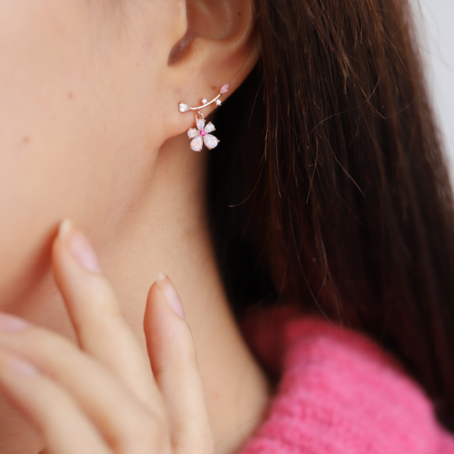 Pink Crystal Sakura Flower Elegant Stud Earrings