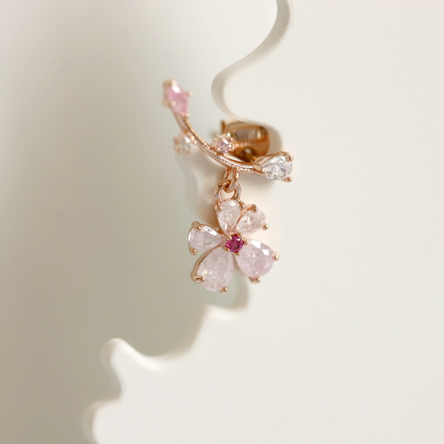 Pink Crystal Sakura Flower Elegant Stud Earrings
