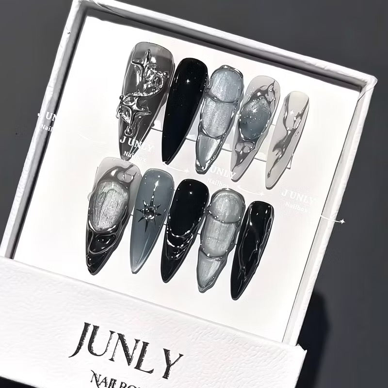 Glitter Blue Y2K Metallic Handmade Press-on Nails