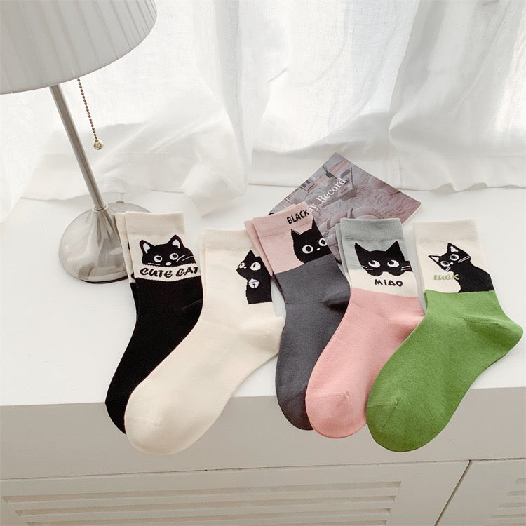 Black Cat Cute High Collar Socks