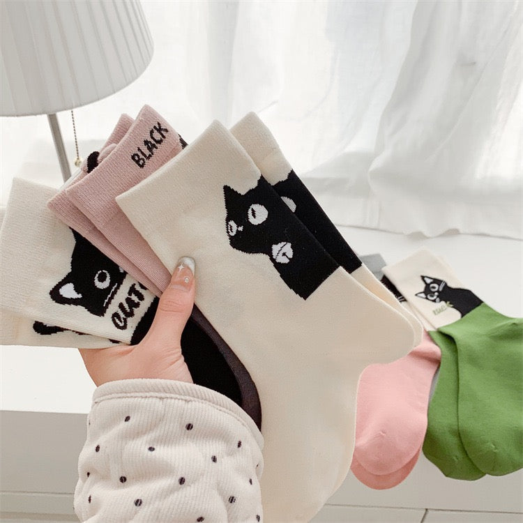 Black Cat Cute High Collar Socks