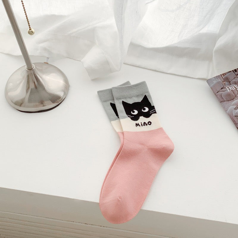 Black Cat Cute High Collar Socks