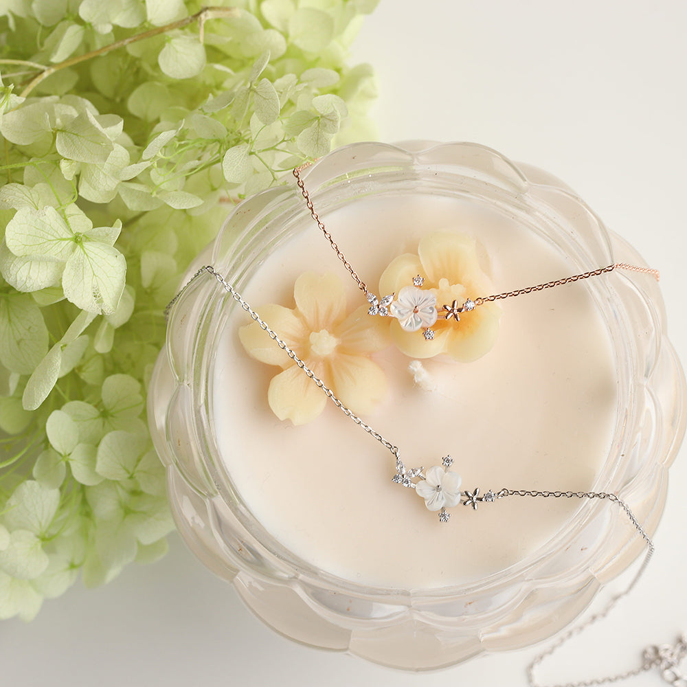 Floral Crystal Drop Elegant Style Korean Necklace - Made in Korea