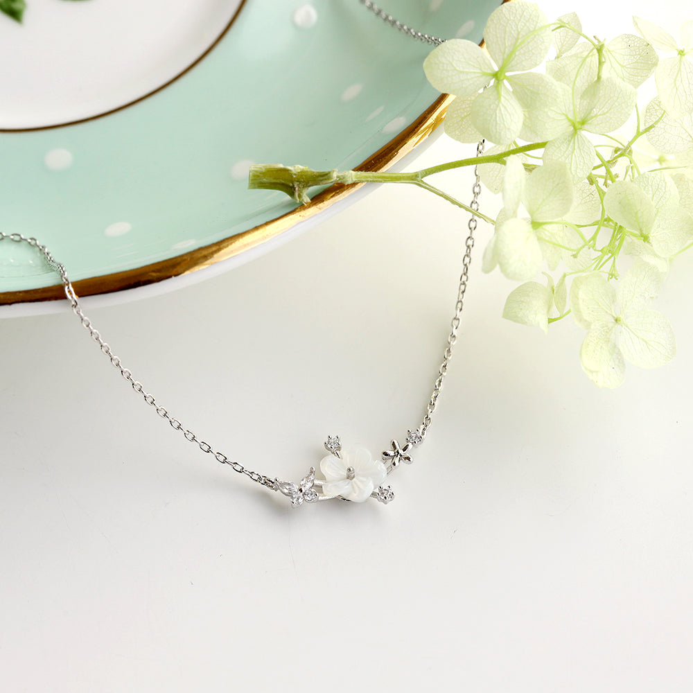 Floral Crystal Drop Elegant Style Korean Necklace - Made in Korea