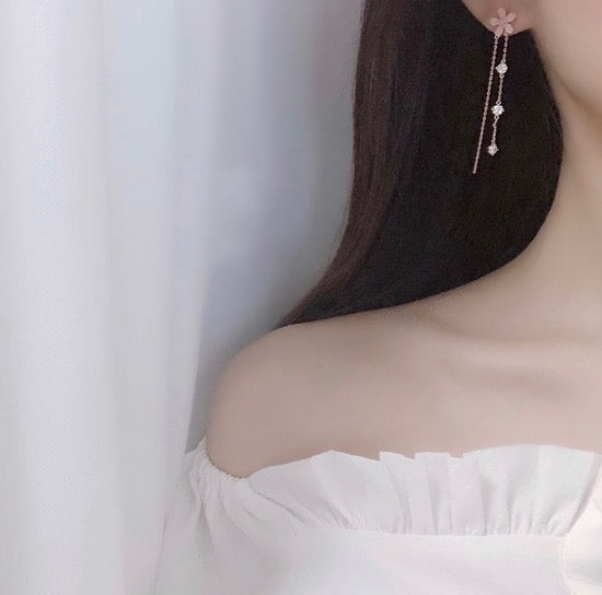 Korean Cute Sakura Romatic Crystal Drop Dangle Earrings