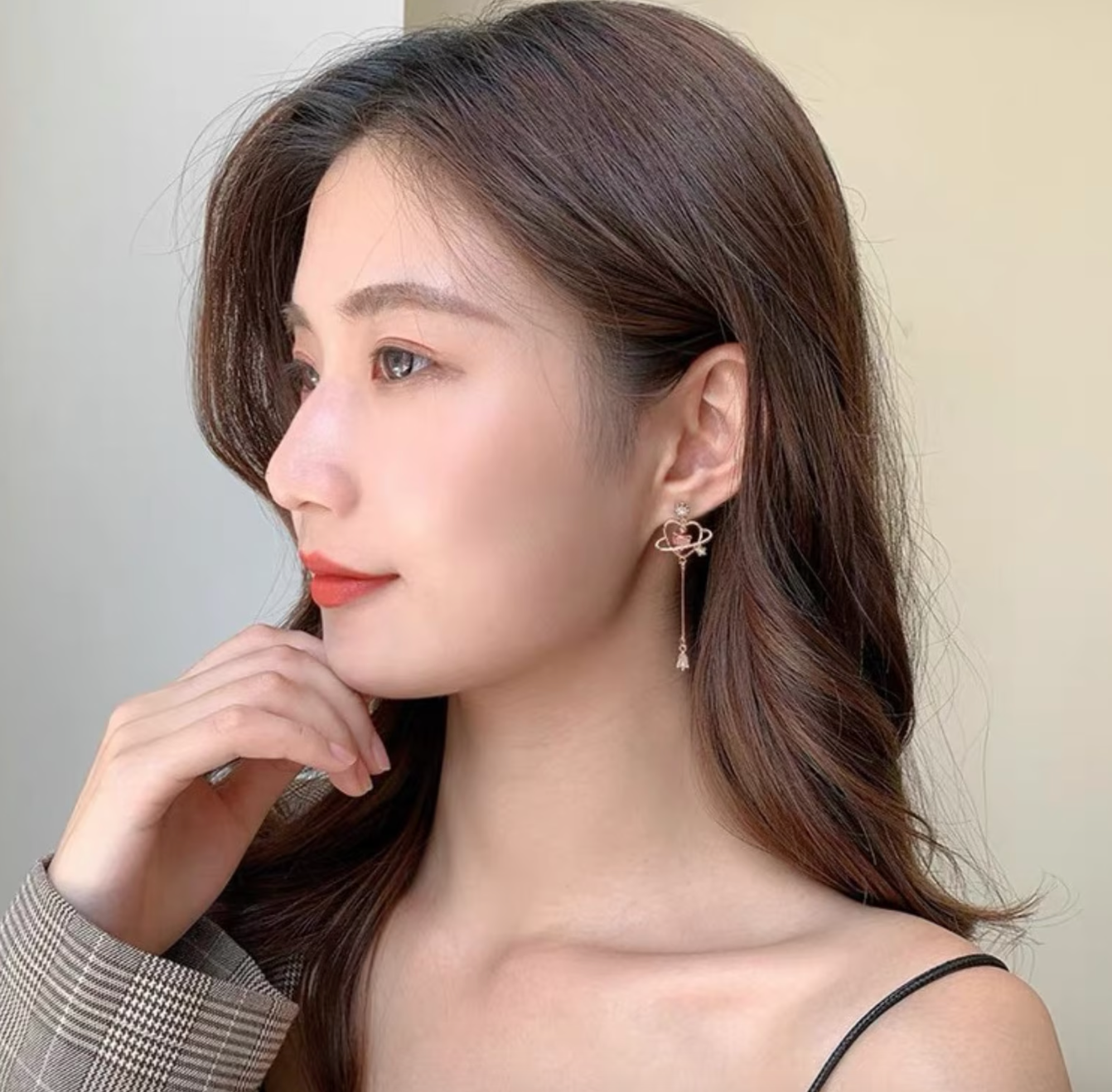 Sailor Moon Pink Heart Threader Love Saturn Earrings