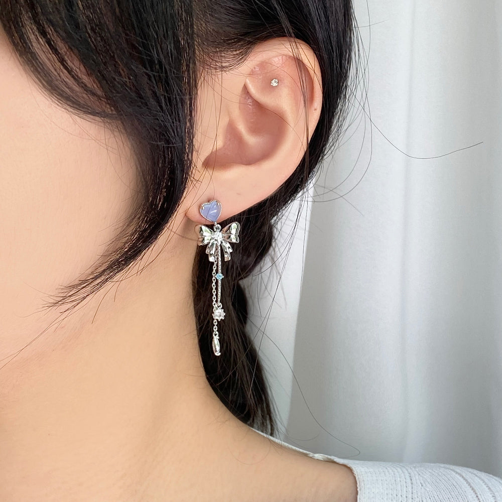 Korean Heart Petit Ribbon Sailor Moon Cute Dangle Earrings
