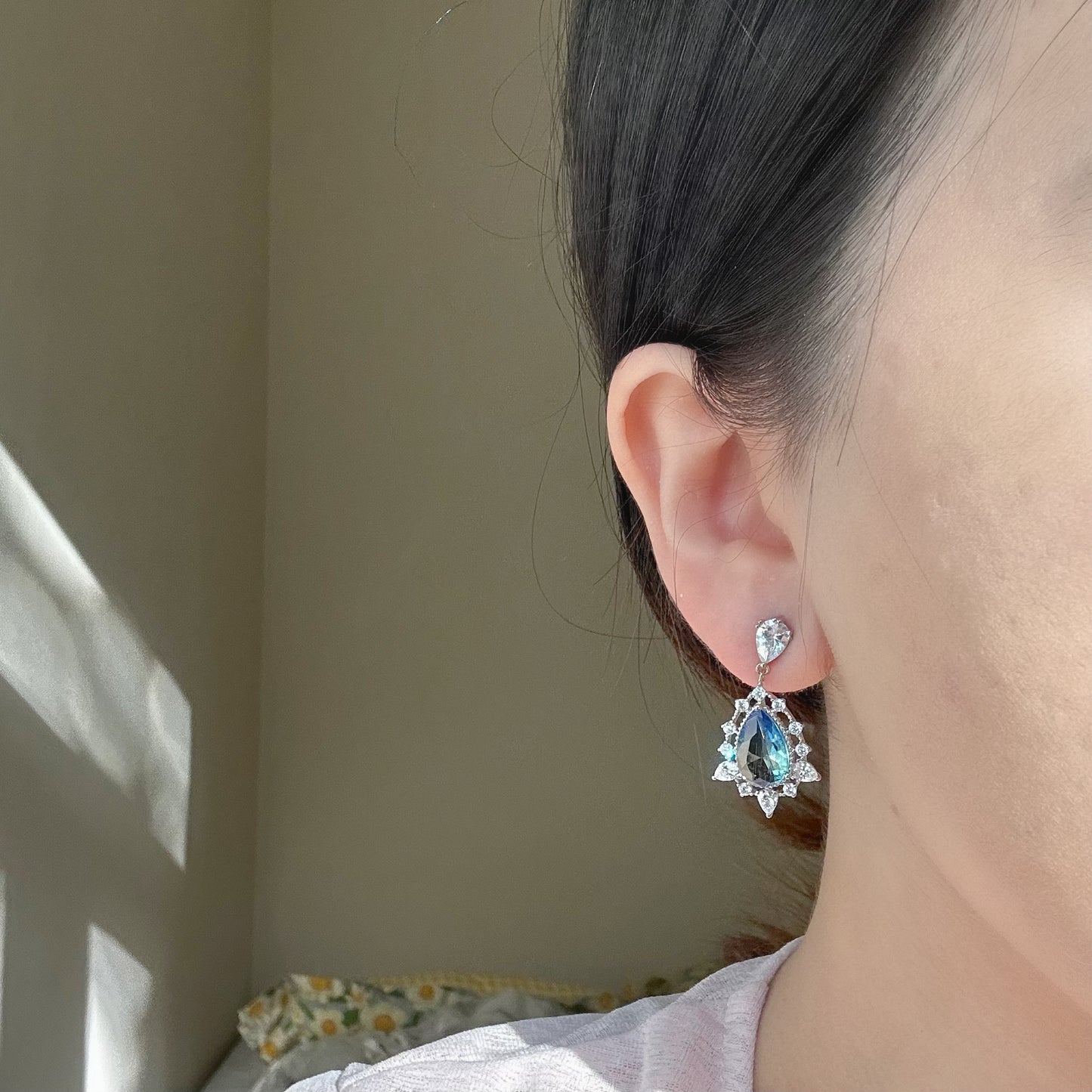 Ocean Blue Crystal Dangle Earrings