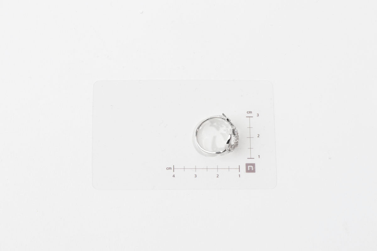 Silver ring on a white background with measurement scale
