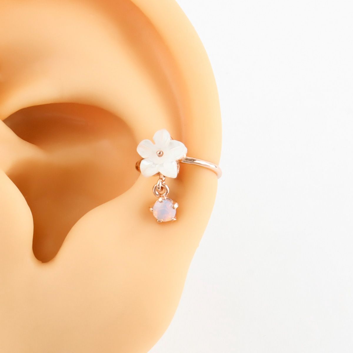 Mother of Pearl Flower Crystal Drop Ear-cuff