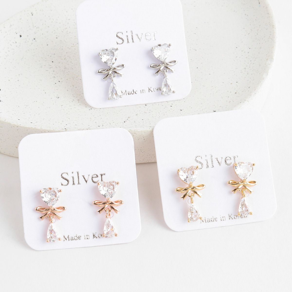 Heart Cute Ribbon Petit Dainty Korean Earrings