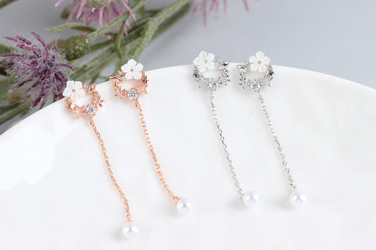 Floral Petit Pearl Drop Earrings - 2 colors
