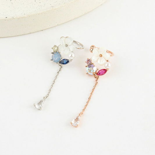 Mother of Pearl Flower Long Drop Ear-cuff - 2 colors