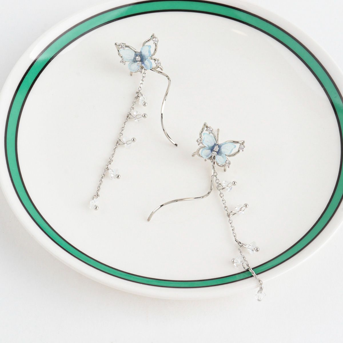 Fairy Butterfly Blue Purple Chain Drop Dangle Earrings - 2 colors