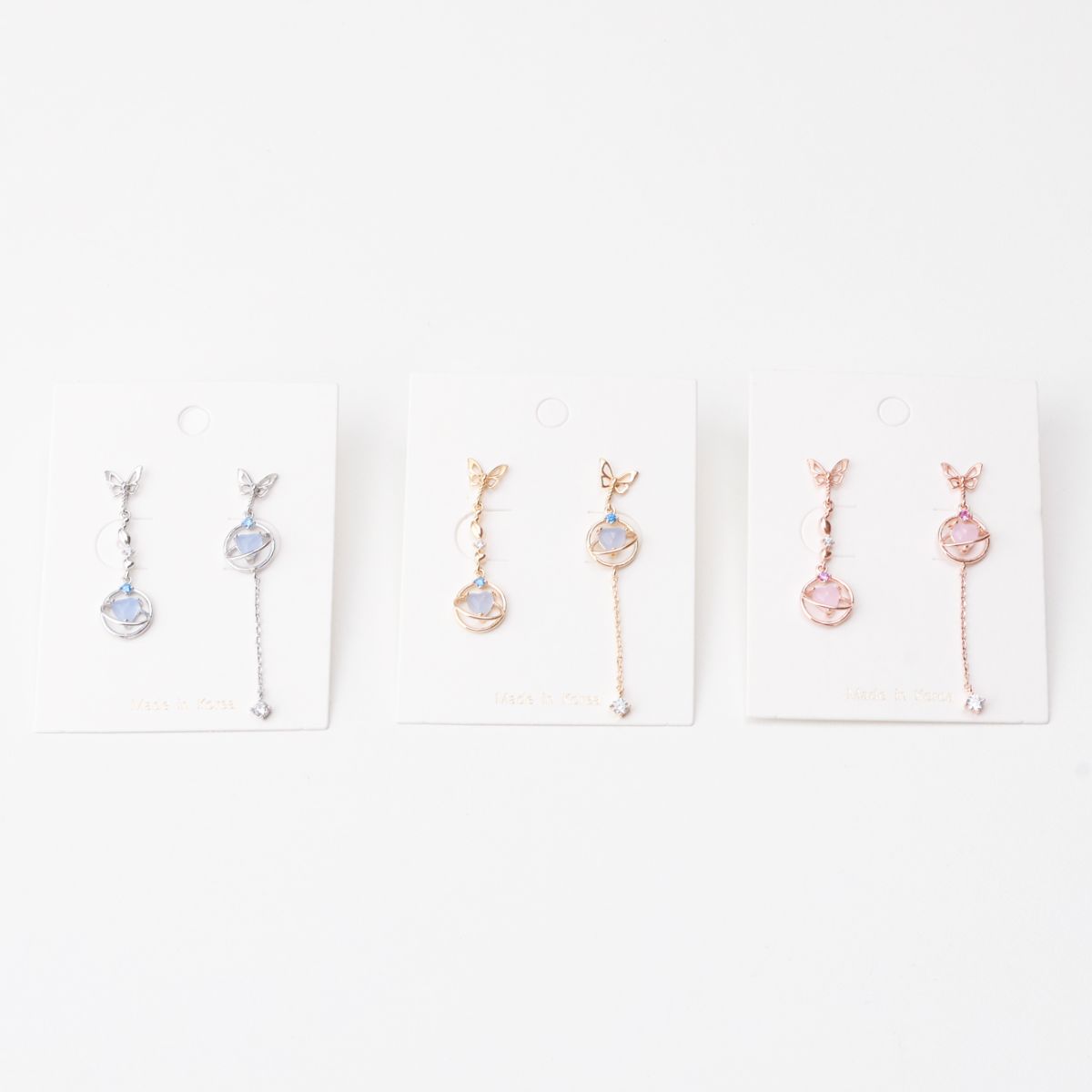 Mis-matched Heart Planet Chain Drop Dangle Earrings - 2 colors