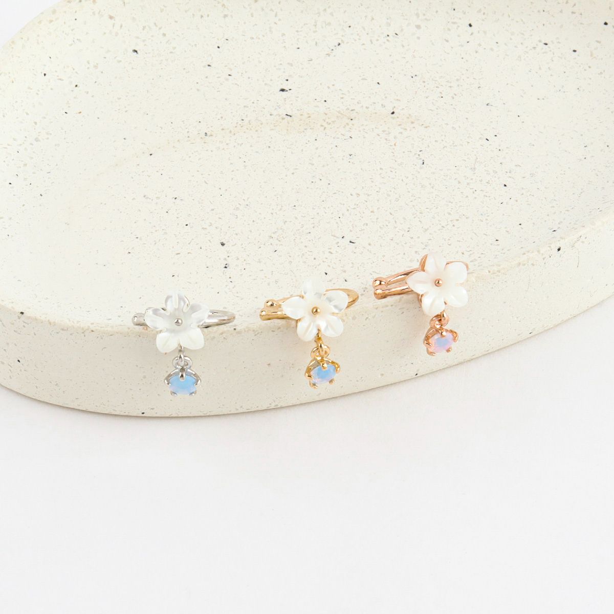 Mother of Pearl Flower Crystal Drop Ear-cuff