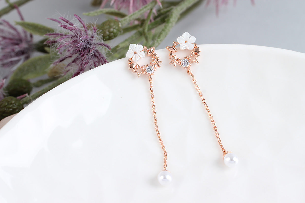 Floral Petit Pearl Drop Earrings - 2 colors