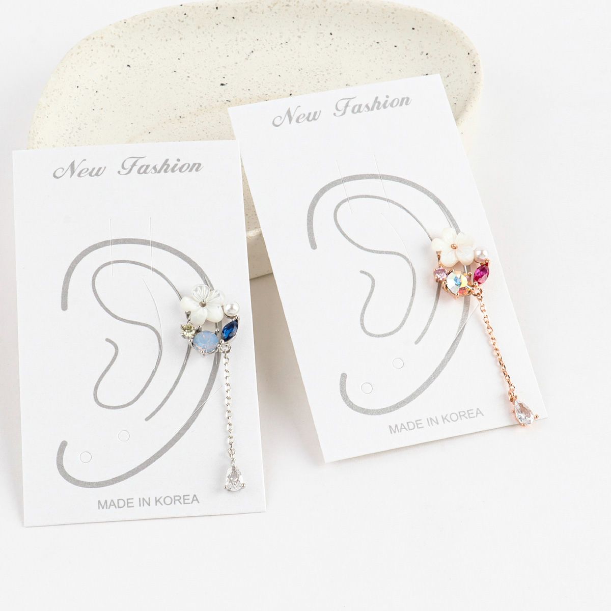 Mother of Pearl Flower Long Drop Ear-cuff - 2 colors