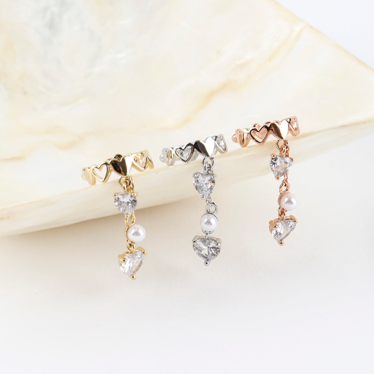 Crystal Heart Drop Ear-cuff - 2 Colors