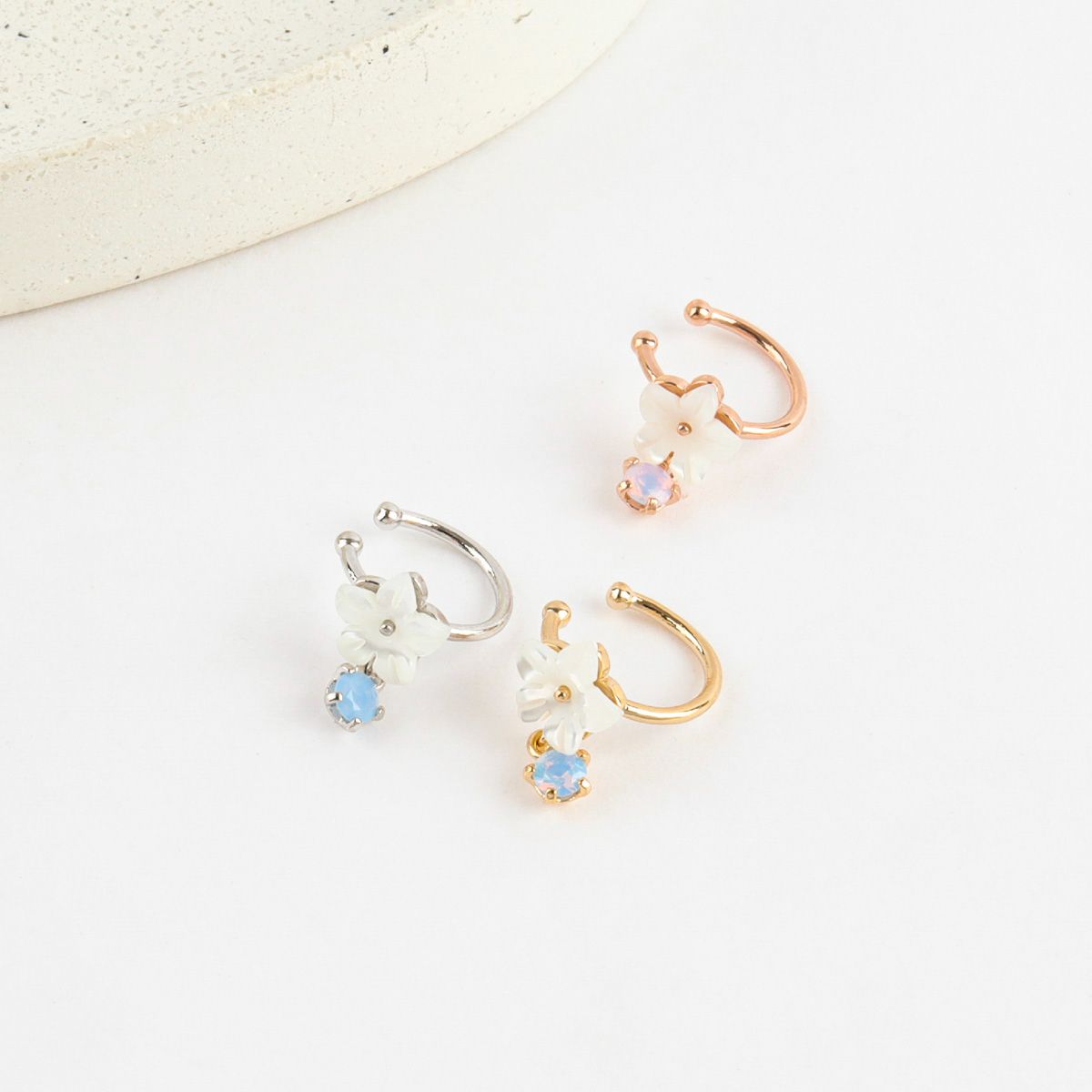 Mother of Pearl Flower Crystal Drop Ear-cuff