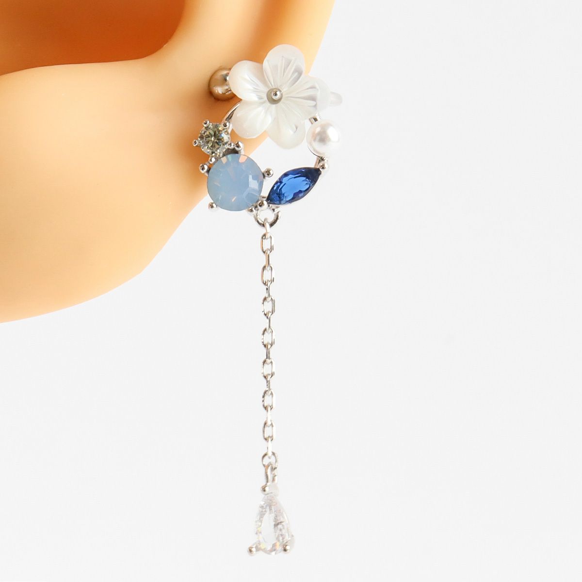 Mother of Pearl Flower Long Drop Ear-cuff - 2 colors